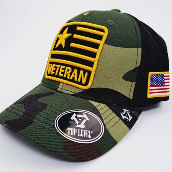 Patriotic US Army Veteran Hat USA Made Flag Veteran Emblem Camouflage Cap Hat